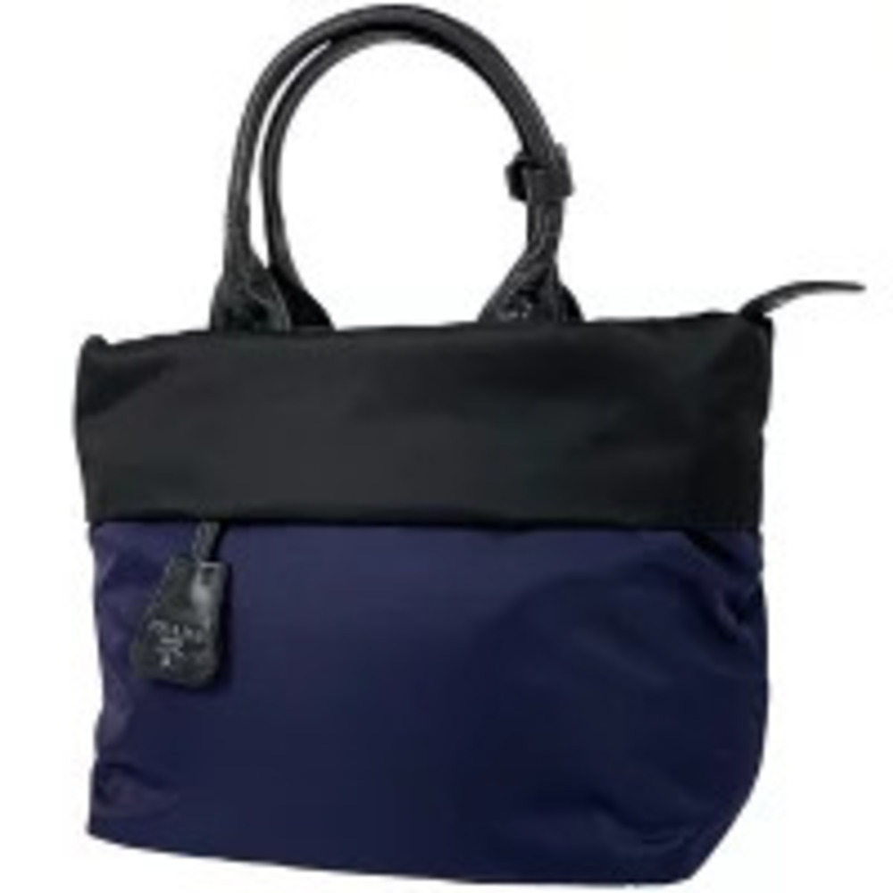 Prada Tessuto leather reversible tote black navy blue